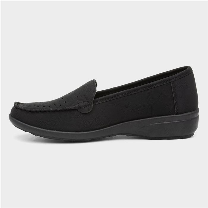 Womens Black Casual Slip On Loafer Shoe