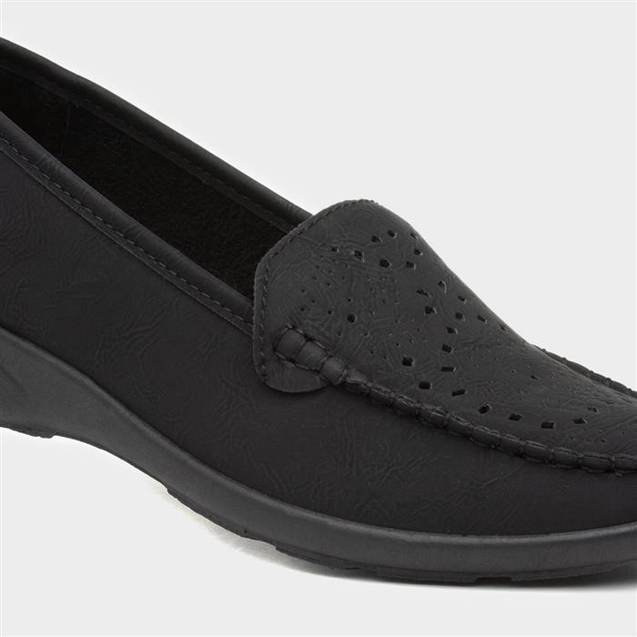 Womens Black Casual Slip On Loafer Shoe