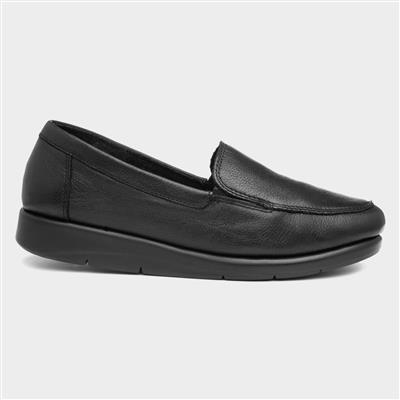 Womens Black Leather Slip On Loafer