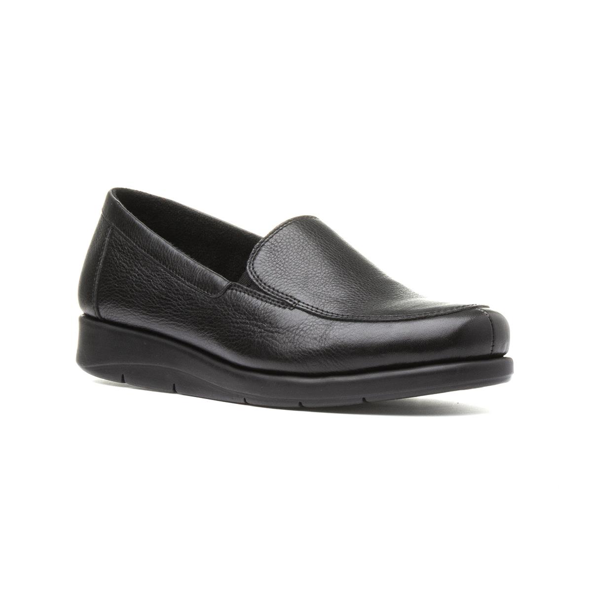 black leatherette slip on loafers