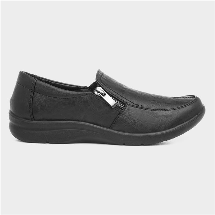 Jacky Womens Black Zip Slip On Shoe
