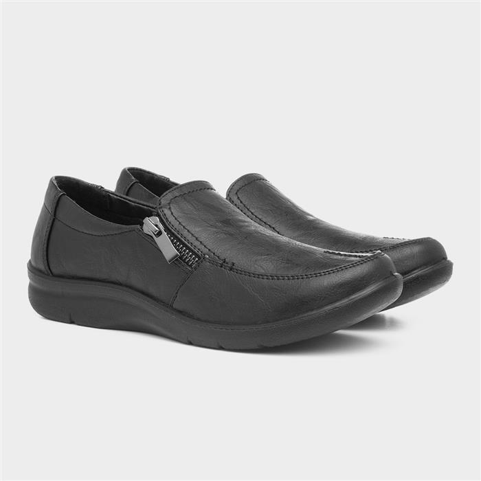 Jacky Womens Black Zip Slip On Shoe