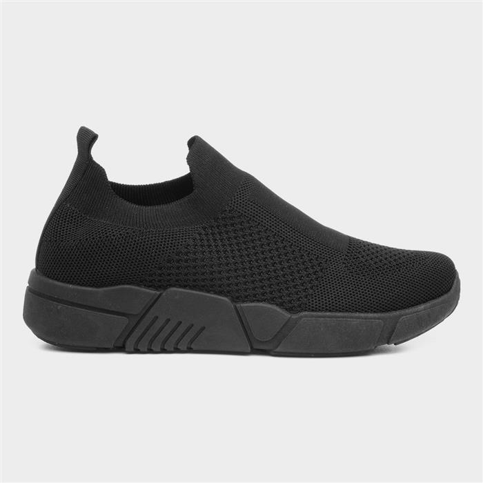Womens Black Knitted Slip On Casual Shoe