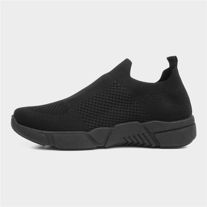 Womens Black Knitted Slip On Casual Shoe