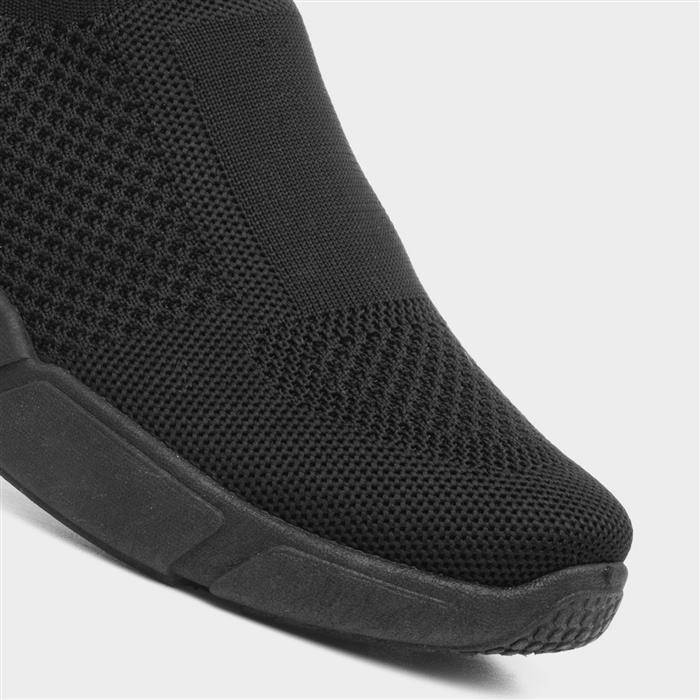 Womens Black Knitted Slip On Casual Shoe