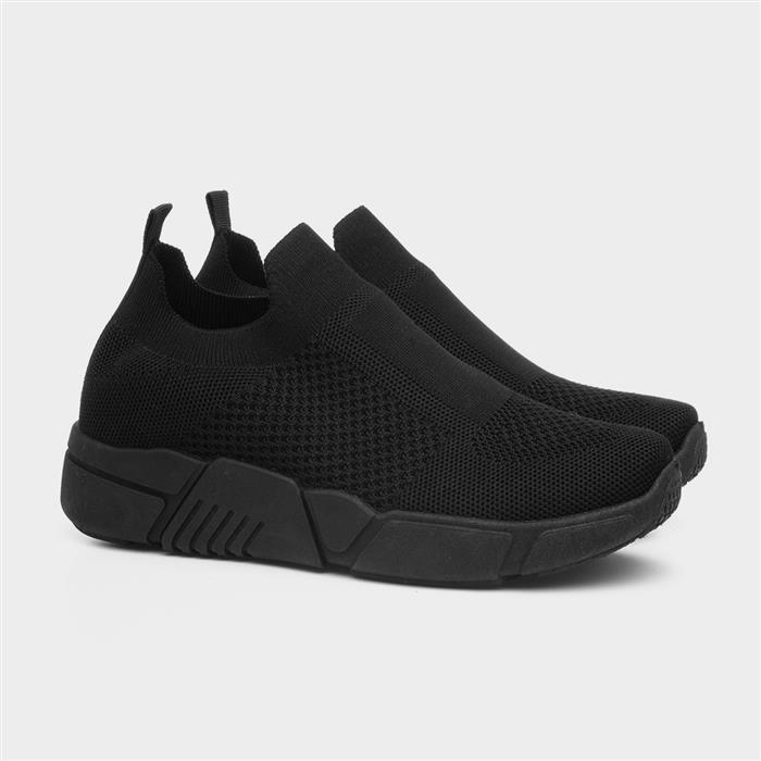 Womens Black Knitted Slip On Casual Shoe