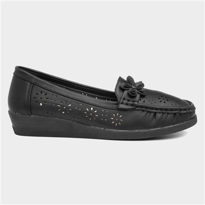 Womens Black Flower Loafer Shoe