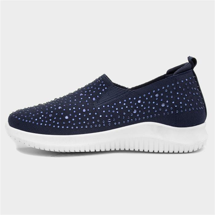 Womens Navy Diamante Slip On Shoe