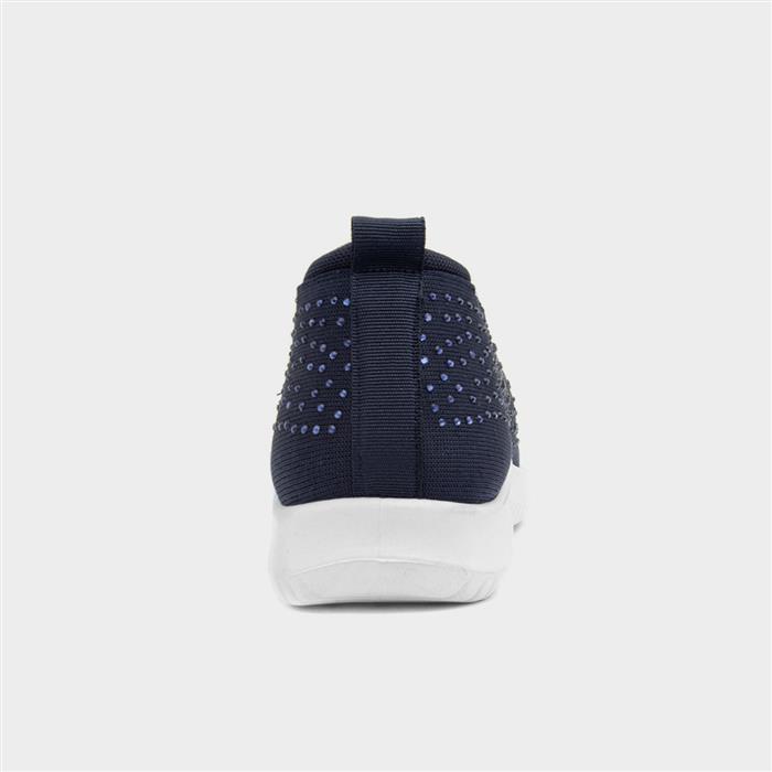 Womens Navy Diamante Slip On Shoe