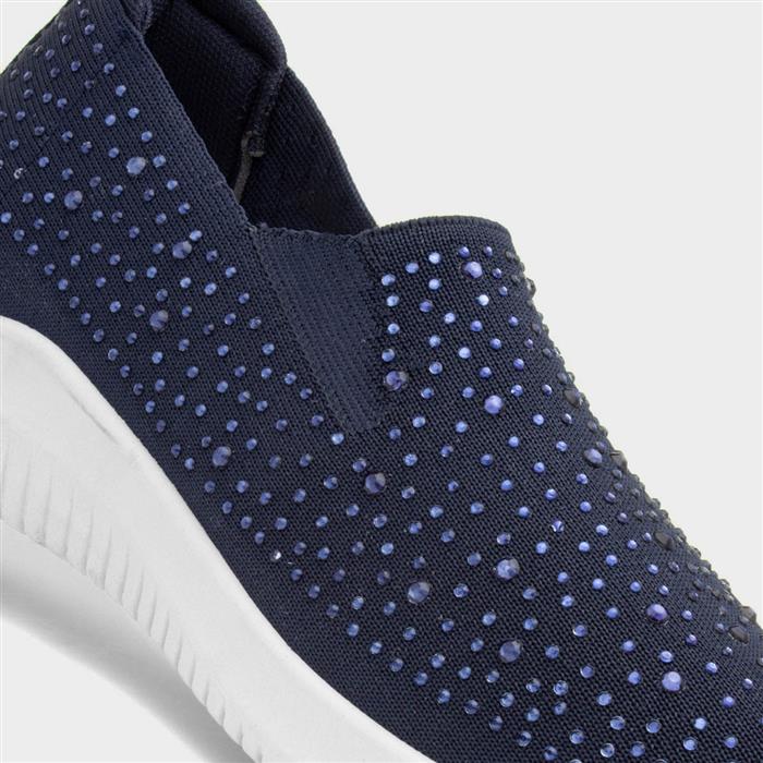 Womens Navy Diamante Slip On Shoe
