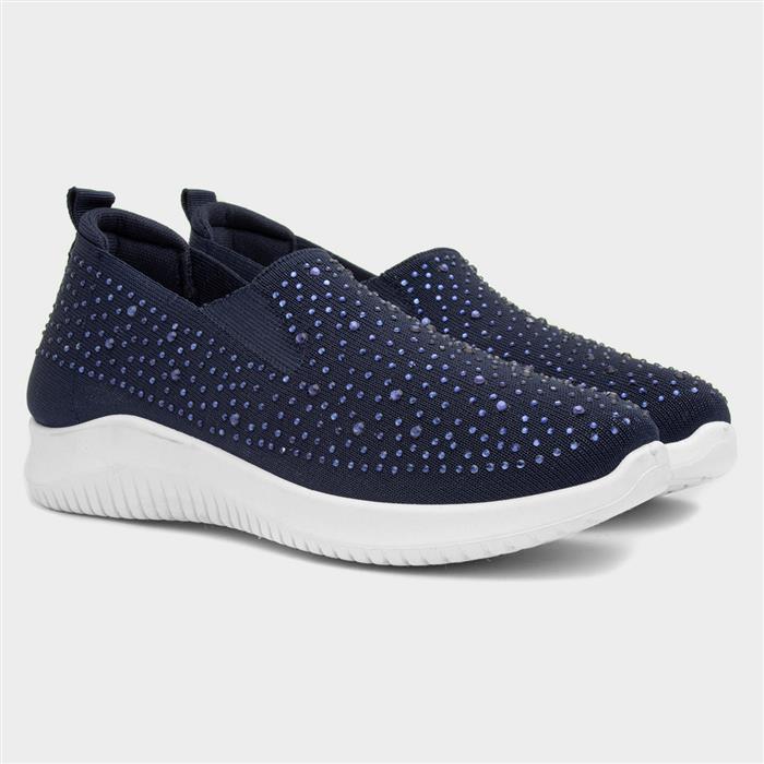 Womens Navy Diamante Slip On Shoe