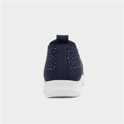 Womens Navy Diamante Slip On Shoe