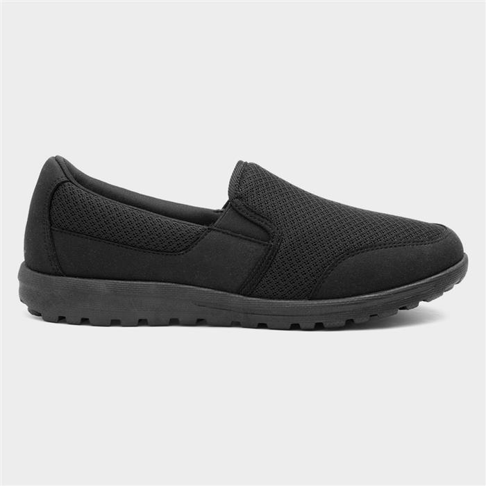 Womens Black Mesh Slip On Flat Casual Shoe