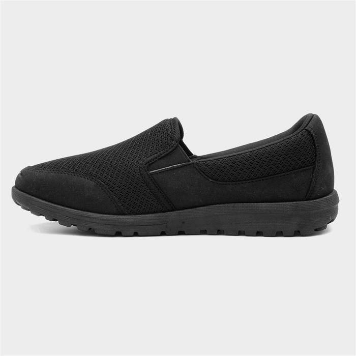 Womens Black Mesh Slip On Flat Casual Shoe