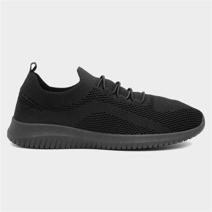 Womens Black Knitted Casual Slip On Shoes