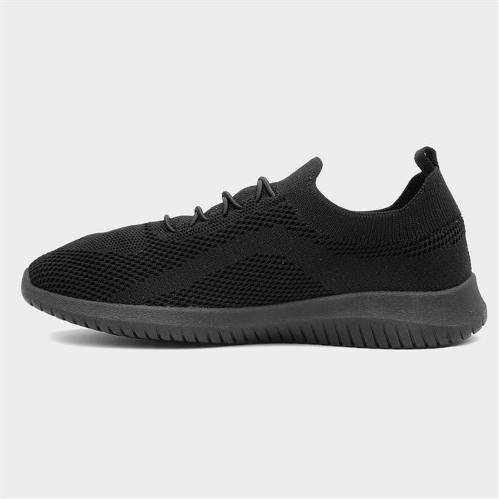 Womens Black Knitted Casual Slip On Shoes