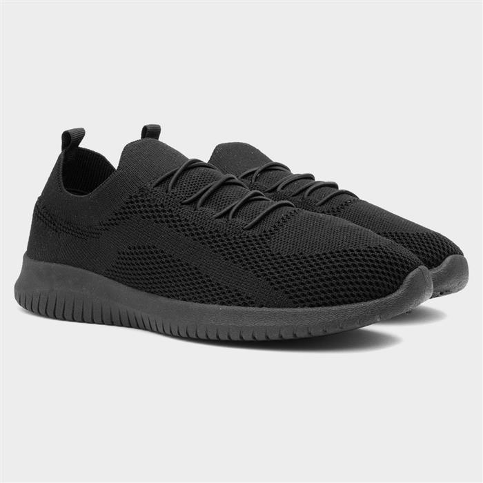 Womens Black Knitted Casual Slip On Shoes