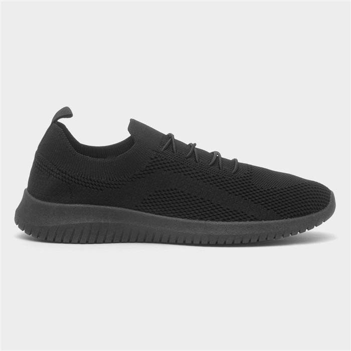 Women's Black Knitted Casual Slip On Shoe