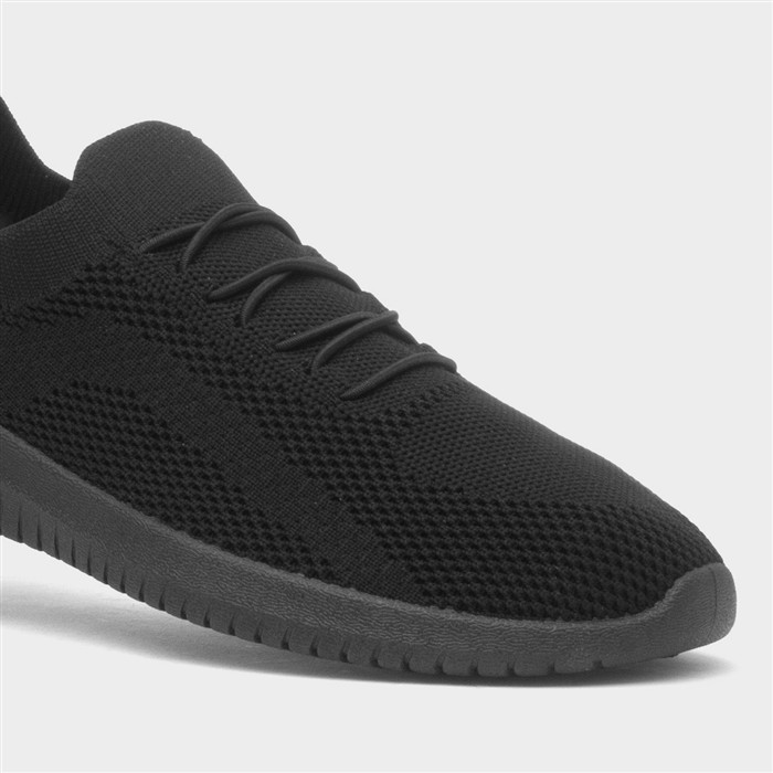 Women's Black Knitted Casual Slip On Shoe