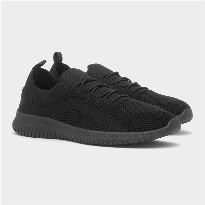 Women's Black Knitted Casual Slip On Shoe