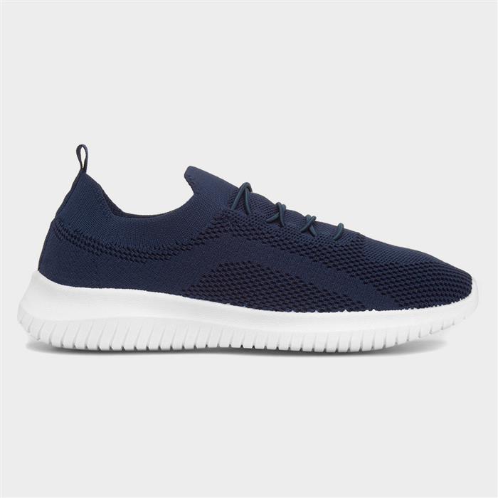 Womens Navy Knitted Casual Slip On Shoe