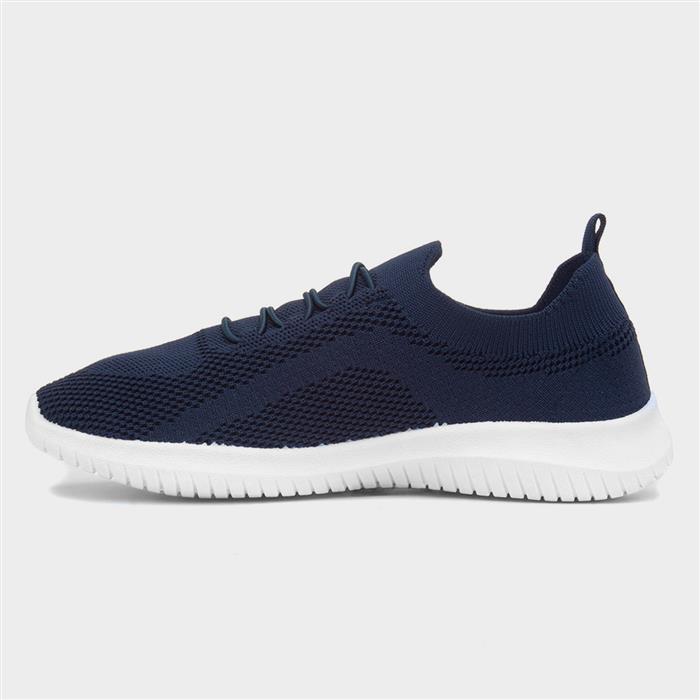 Womens Navy Knitted Casual Slip On Shoe