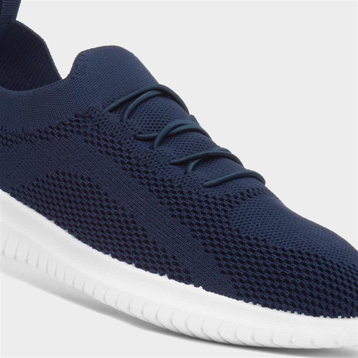 Womens Navy Knitted Casual Slip On Shoe