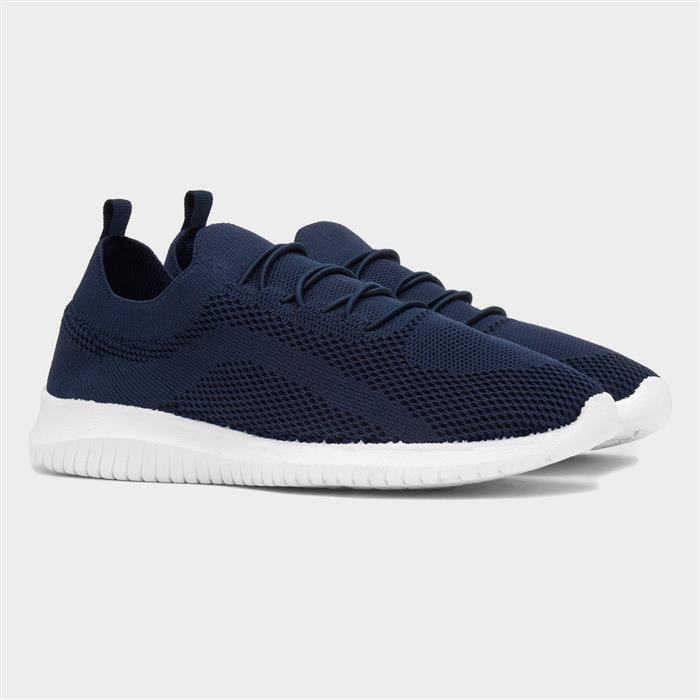 Womens Navy Knitted Casual Slip On Shoe