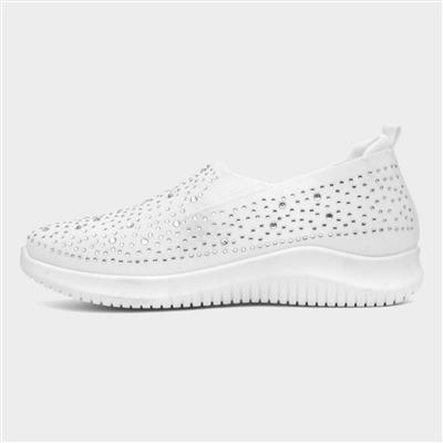 Womens White Diamante Slip On Shoe