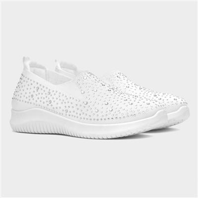 Womens White Diamante Slip On Shoe