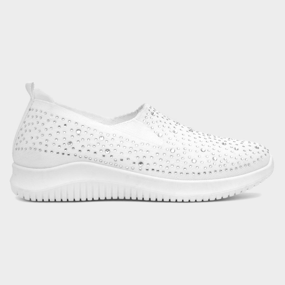 Womens White Diamante Slip On Shoe