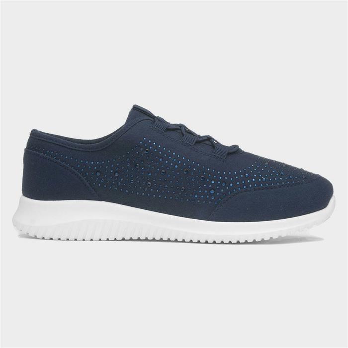 Womens Navy Diamante Slip On Casual Shoe