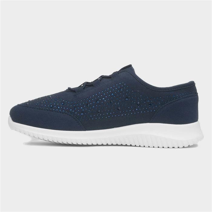 Womens Navy Diamante Slip On Casual Shoe