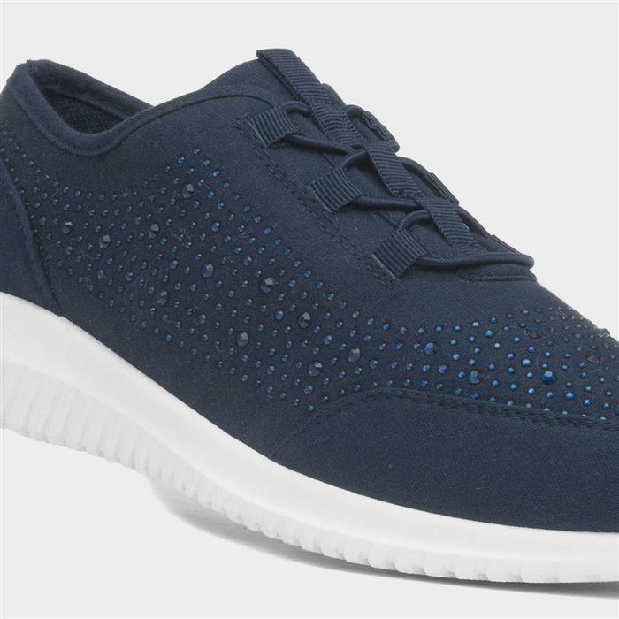 Womens Navy Diamante Slip On Casual Shoe