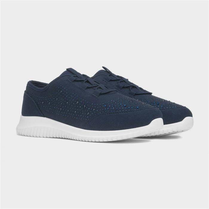 Womens Navy Diamante Slip On Casual Shoe
