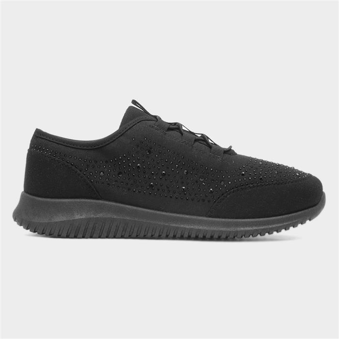 Womens Black Diamante Slip On Casual Shoe