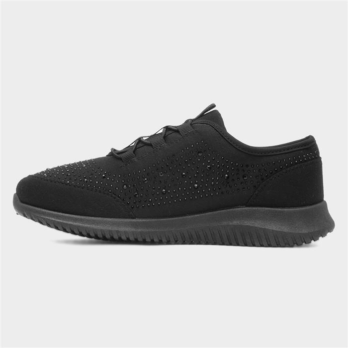Womens Black Diamante Slip On Casual Shoe