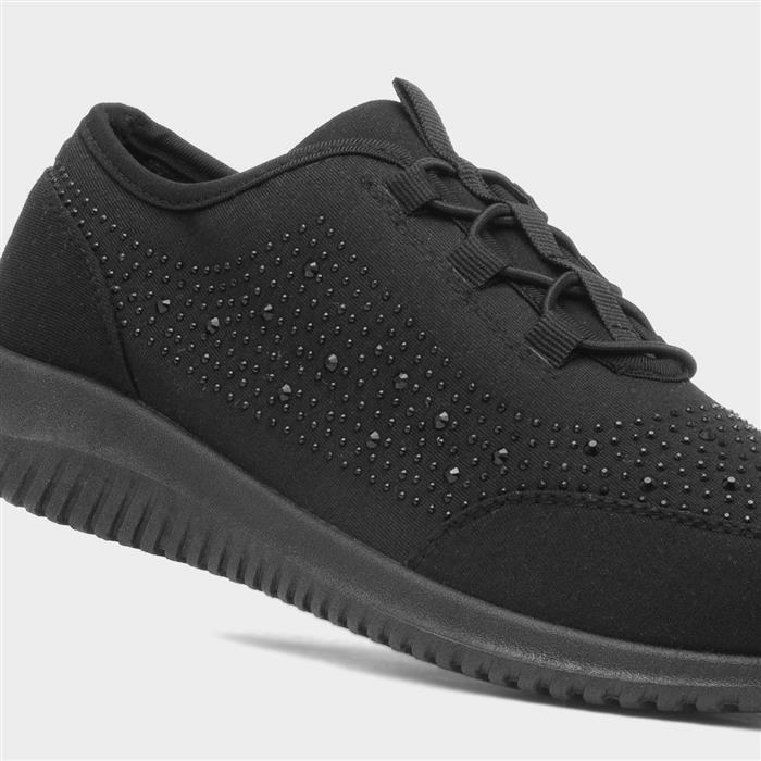 Womens Black Diamante Slip On Casual Shoe