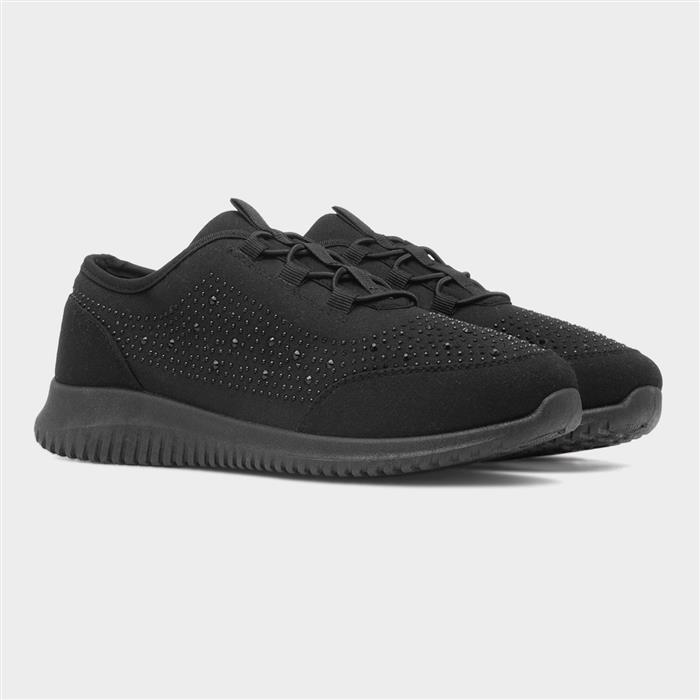 Womens Black Diamante Slip On Casual Shoe