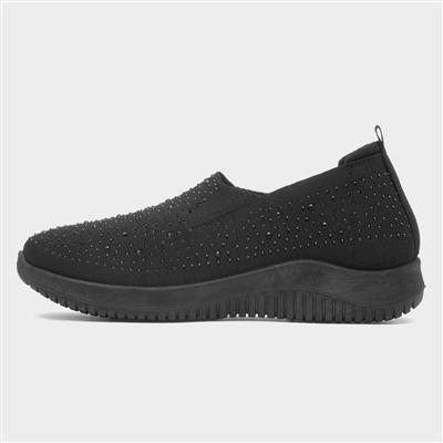 Womens Black Diamante Slip On Shoe