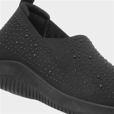 Womens Black Diamante Slip On Shoe