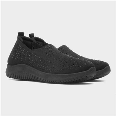 Womens Black Diamante Slip On Shoe
