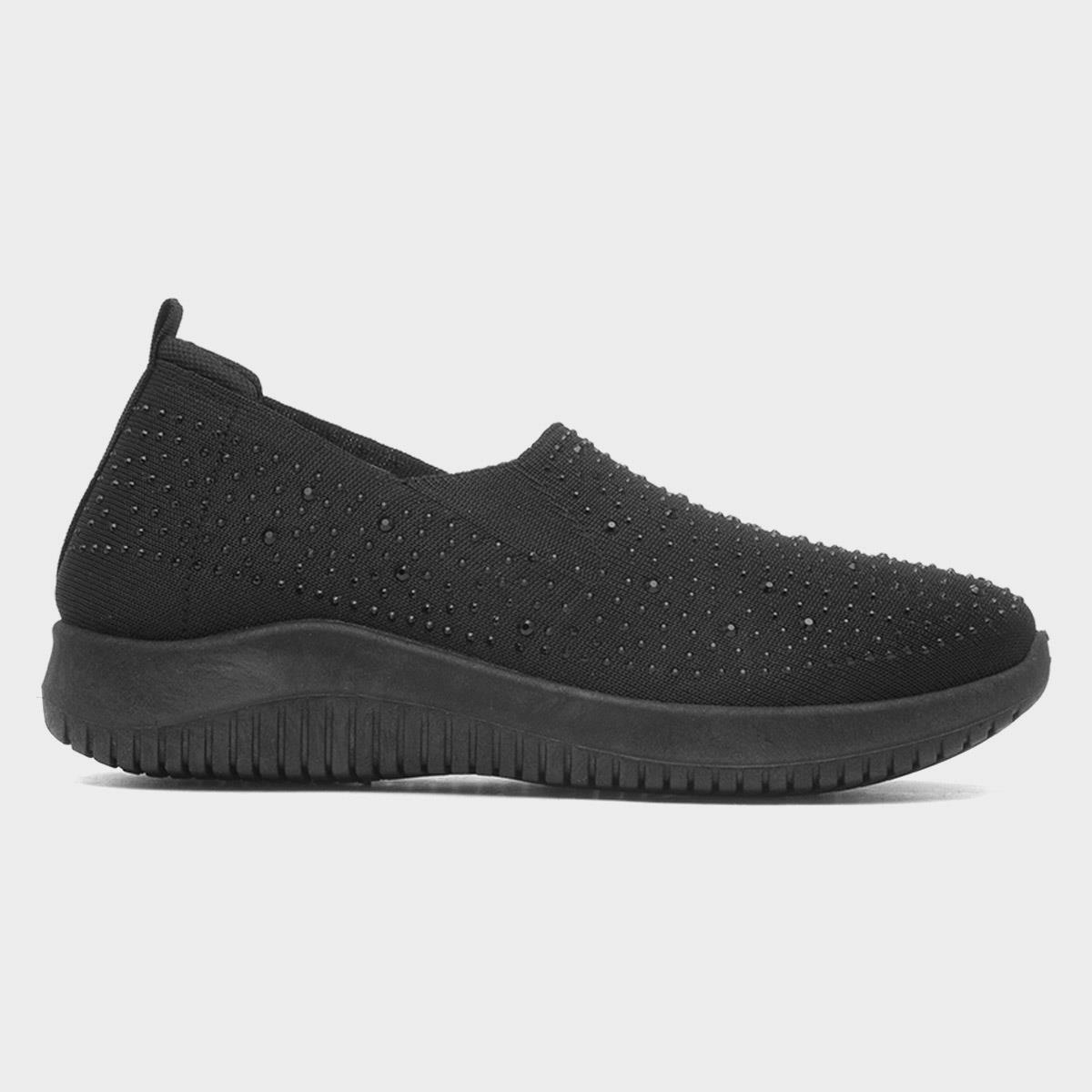 Womens Black Diamante Slip On Shoe
