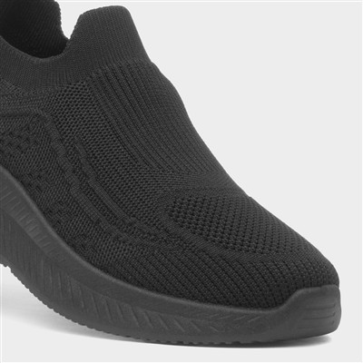 Women's Black Slip On Knitted Casual Shoe