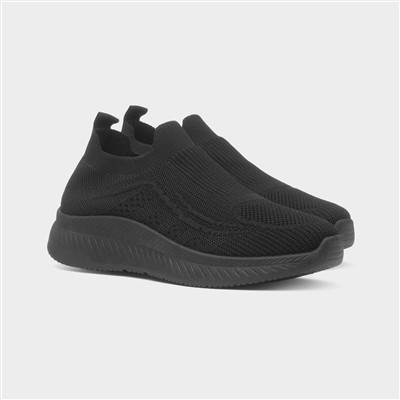 Women's Black Slip On Knitted Casual Shoe