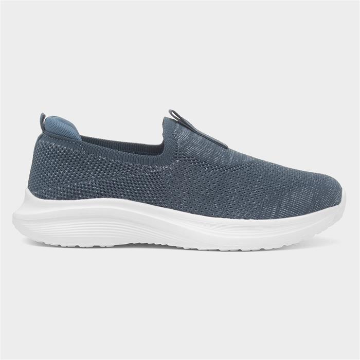Womens Blue Knitted Slip On Casual Shoe