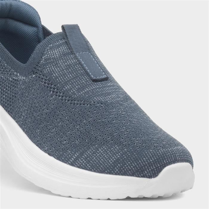 Womens Blue Knitted Slip On Casual Shoe