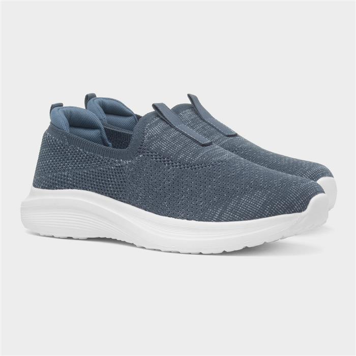 Womens Blue Knitted Slip On Casual Shoe