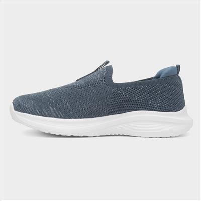 Womens Blue Knitted Slip On Casual Shoe