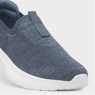 Womens Blue Knitted Slip On Casual Shoe